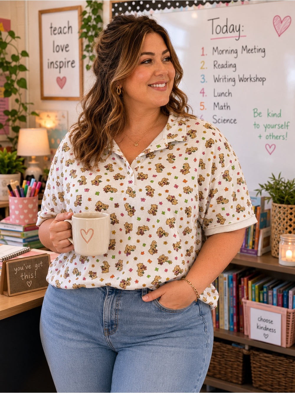 💗5 for $25💗 Headliners For Women Teddy & Floral Polo Top in White